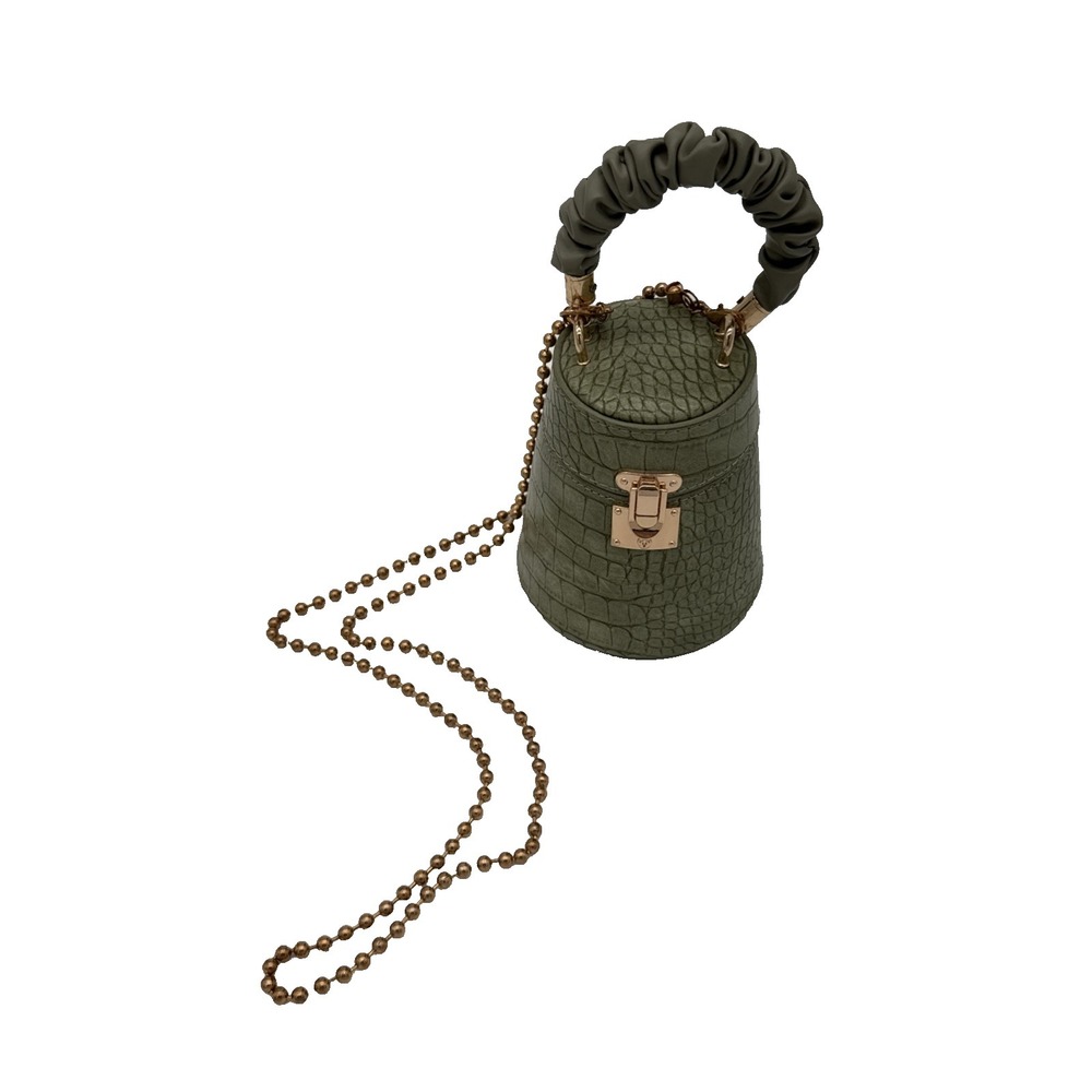 Vanity Mini Shoulder Bucket cross body & handle clasp closer crocodile print